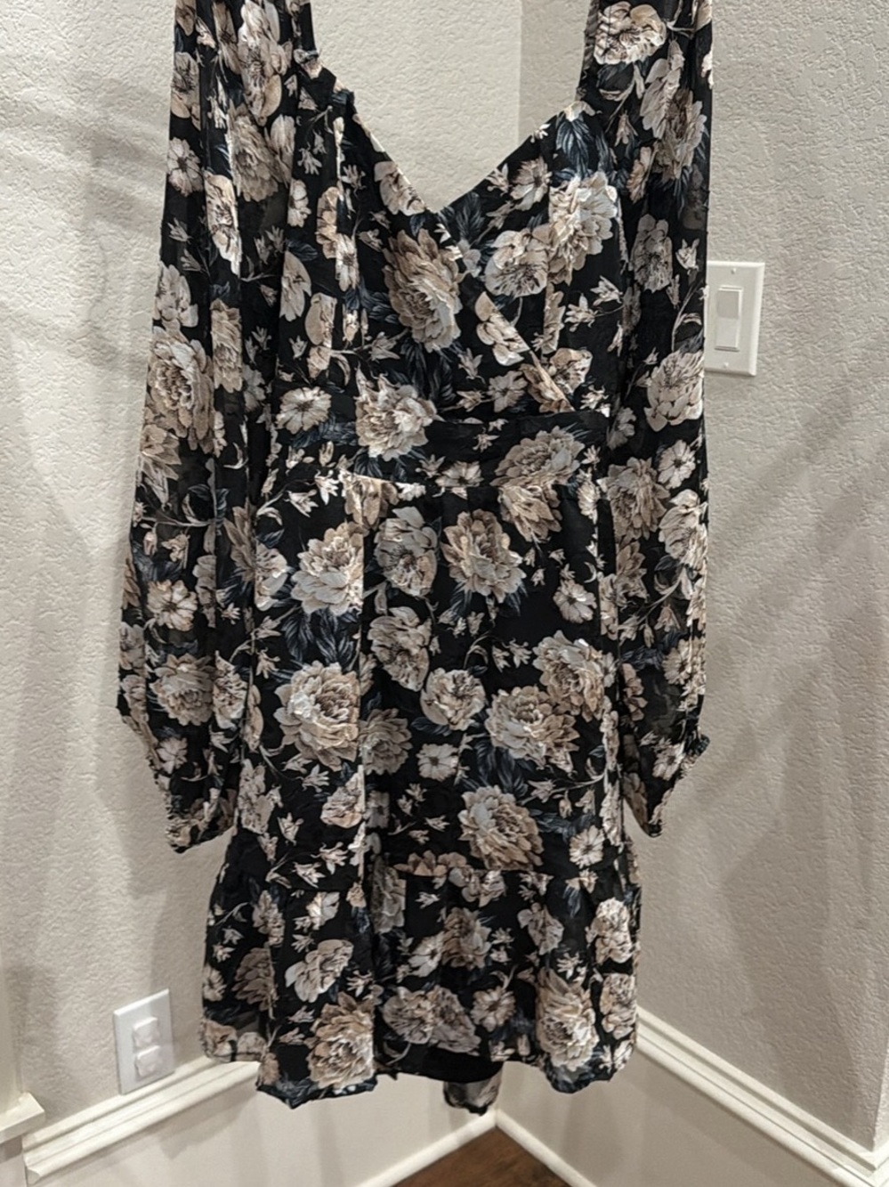Altar'd State Black Floral V-Neck Long Sleeve Dress